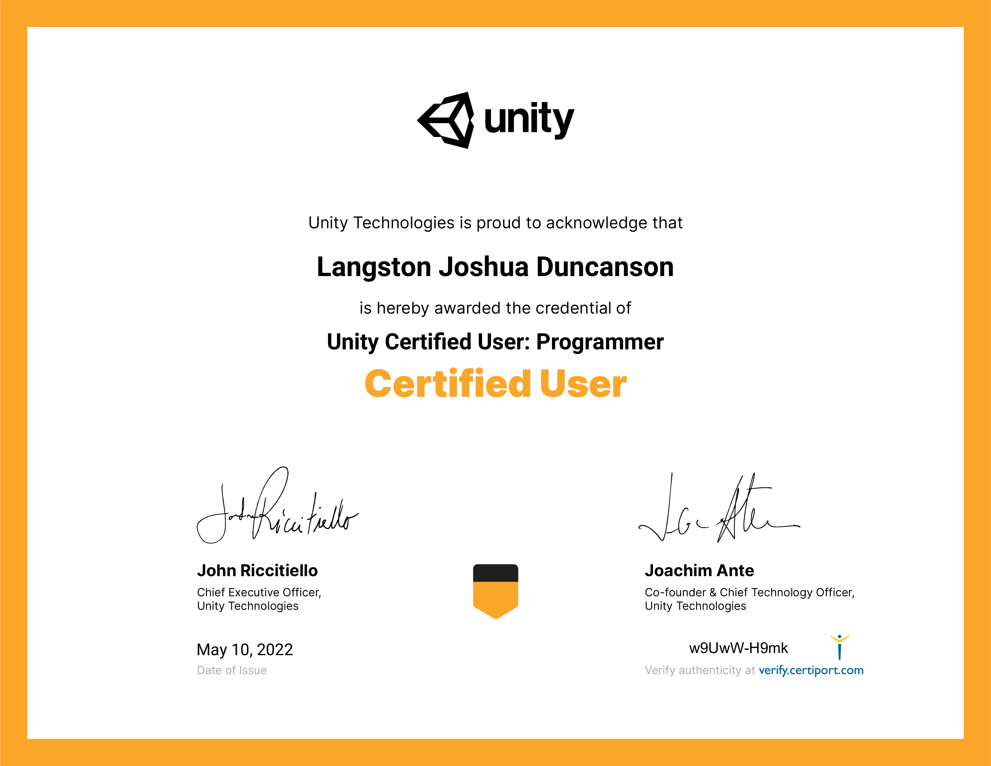 Unity Certified User: Programmer